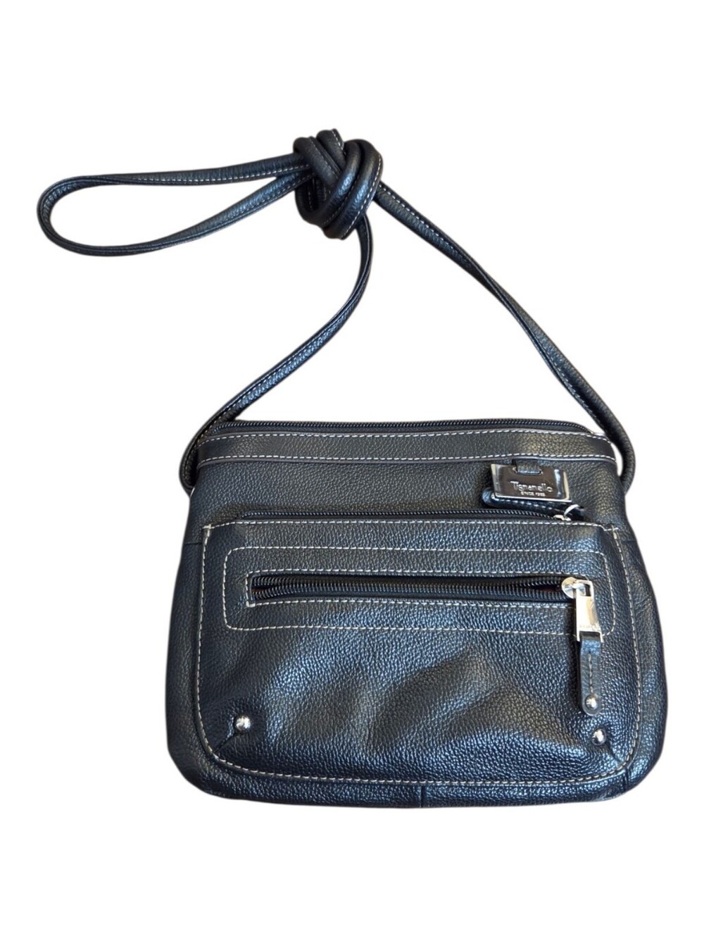 Tignanello Black Pebbled Leather Multi Pocket Crossbody Bag